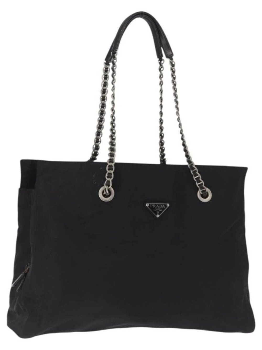 PRADA Chain Shoulder Bag Nylon Black Silver Auth gh1548